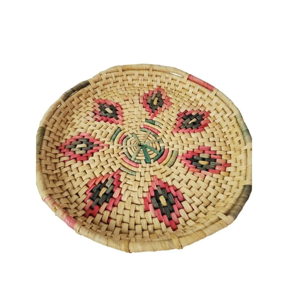 Native American Weaved Straw Plant Holder‎ Basket Decorative Round